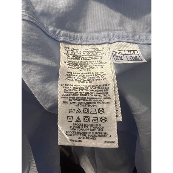 Brooks Brothers Shirt Mens 17 1/2 34‎ Blue Regular Business Office Stretch Pima - Picture 3 of 3